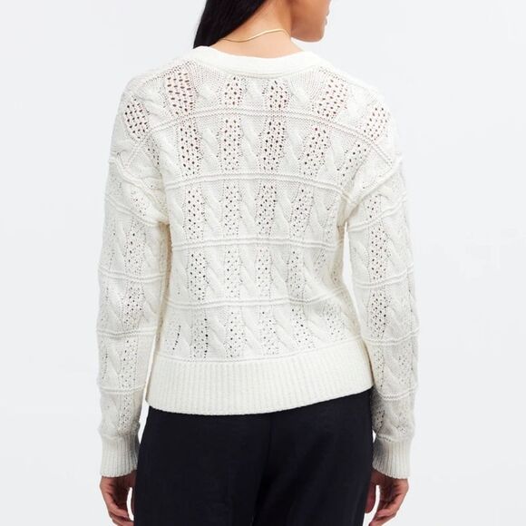 NWT Madewell Open Cable-Stitch Cardigan Sweater Women's Size M Bright Ivory - Picture 2 of 16